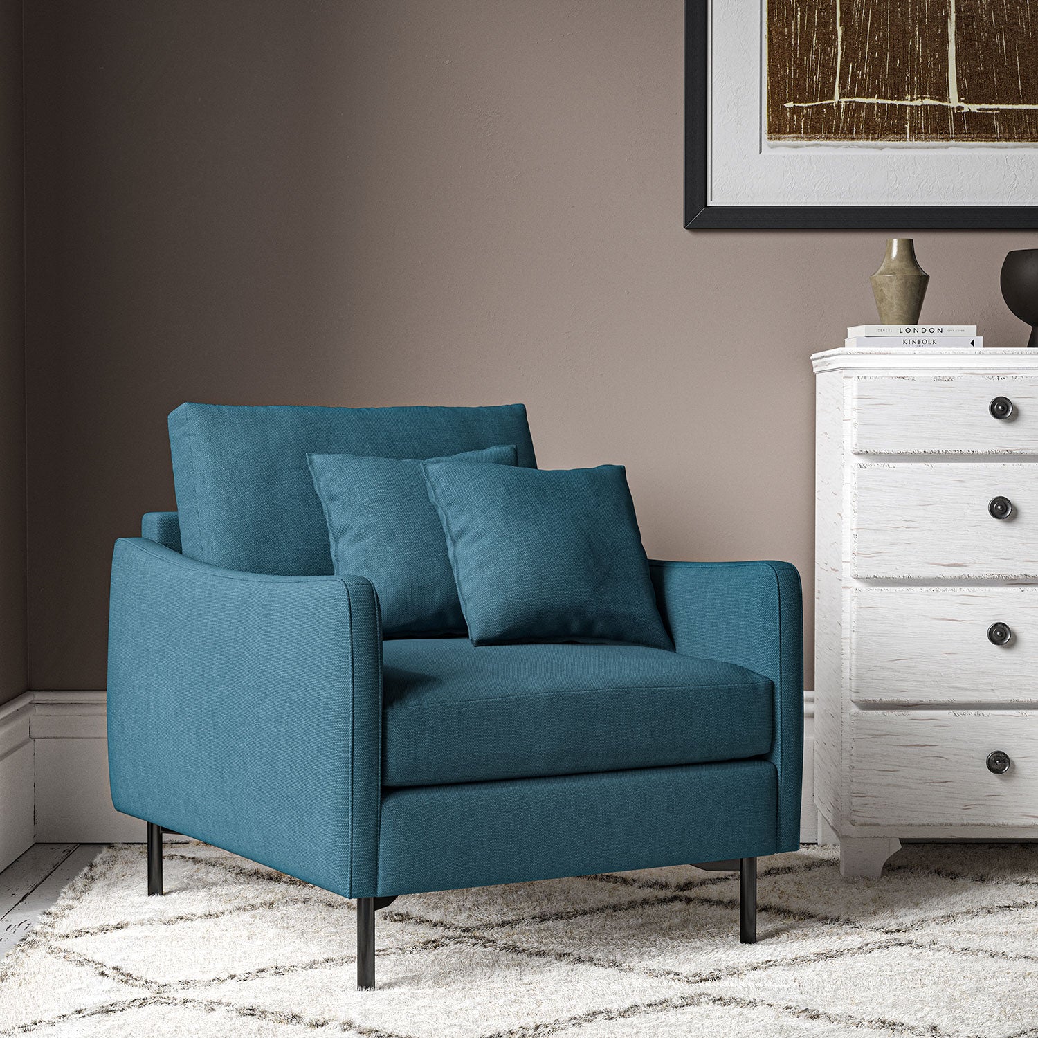 Chair upholstered in Aegean linen fabric
