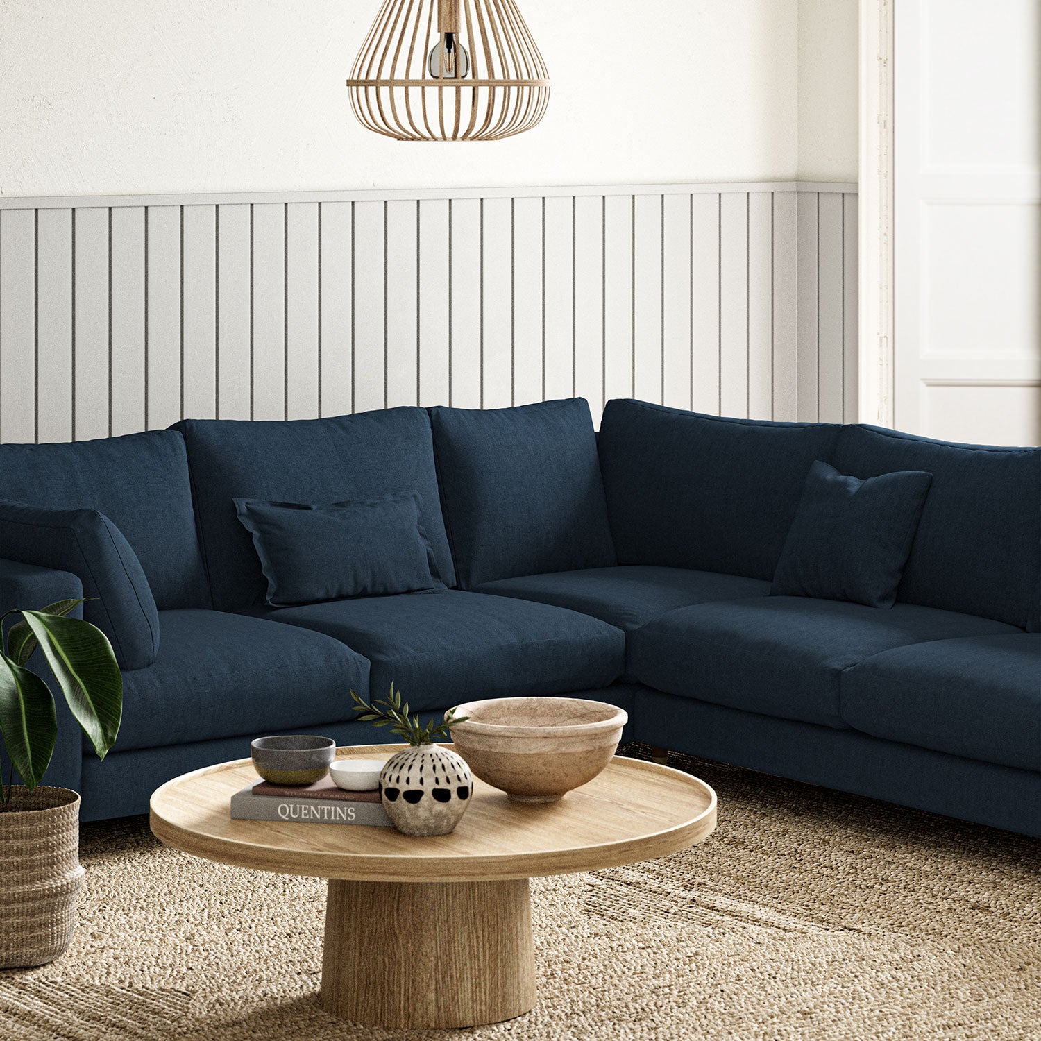 Sofa upholstered in Indigo linen fabric 