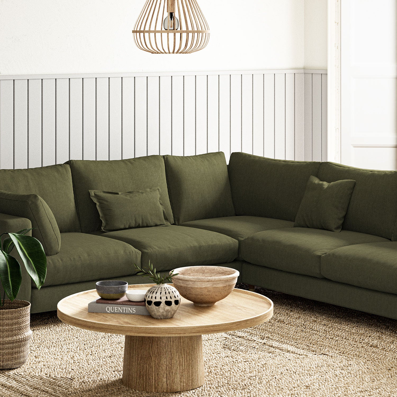 Sofa upholstered in Khaki linen fabric 