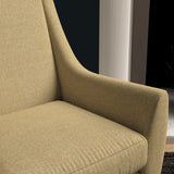 Chair upholstered in a light yellow herringbone wool weave upholstery fabric