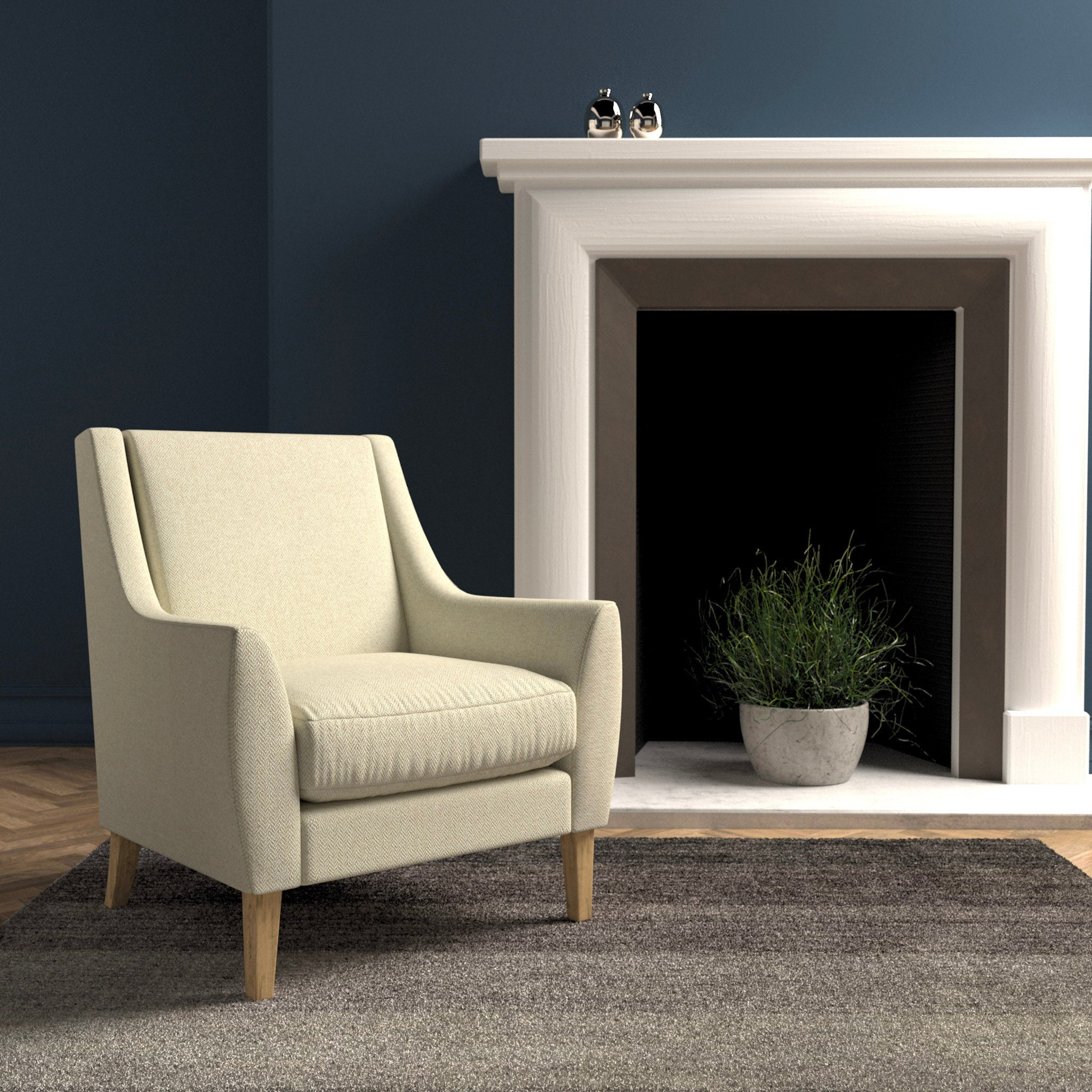 Chair in a cream herringbone wool upholstery fabric