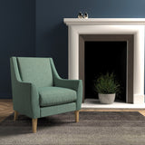 Chair in a seagreen herringbone wool upholstery fabric