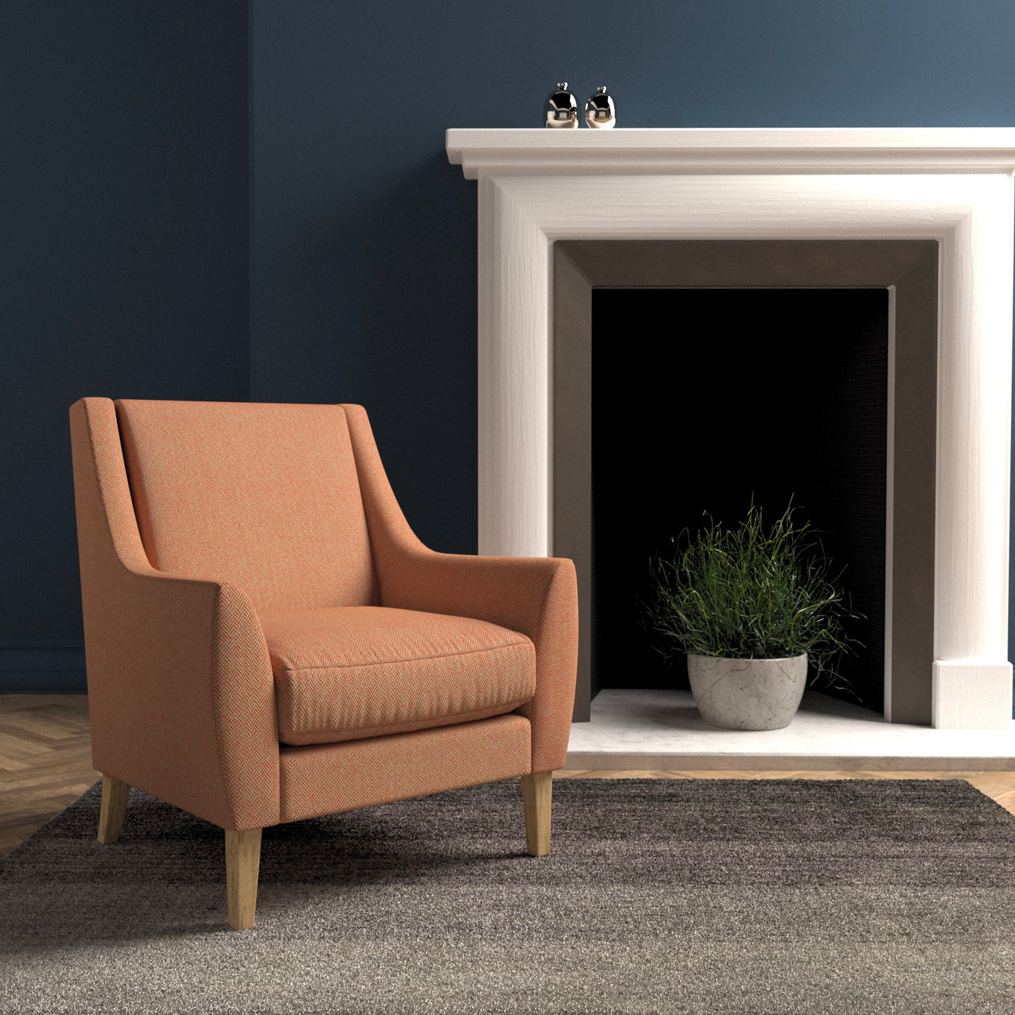 Chair in a light orange herringbone wool upholstery fabric