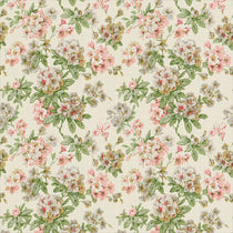 Printed linen fabric with floral pattern in white, green and pinks for linen curtains, blinds and upholstery.