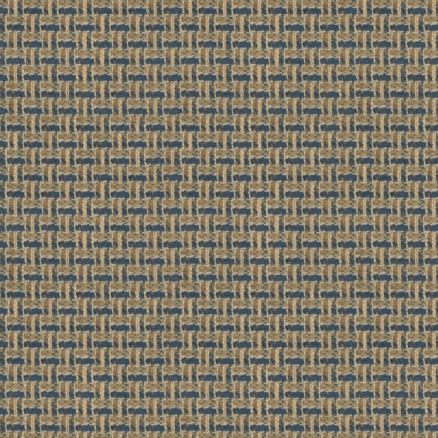 Printed linen fabric with textural weave pattern in brown and blue colours for upholstery.