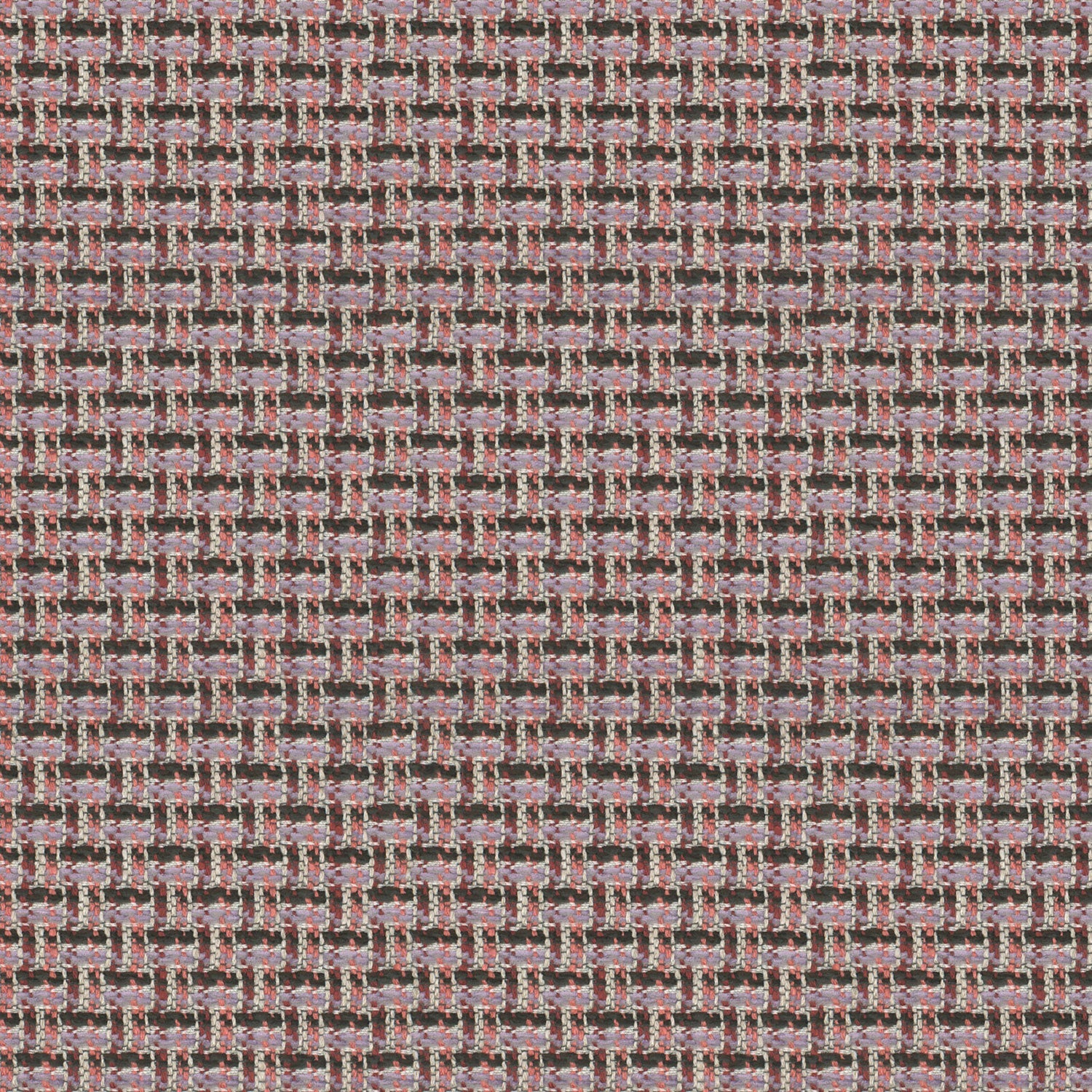 Printed linen fabric with textural weave pattern in pink and black colours for upholstery.