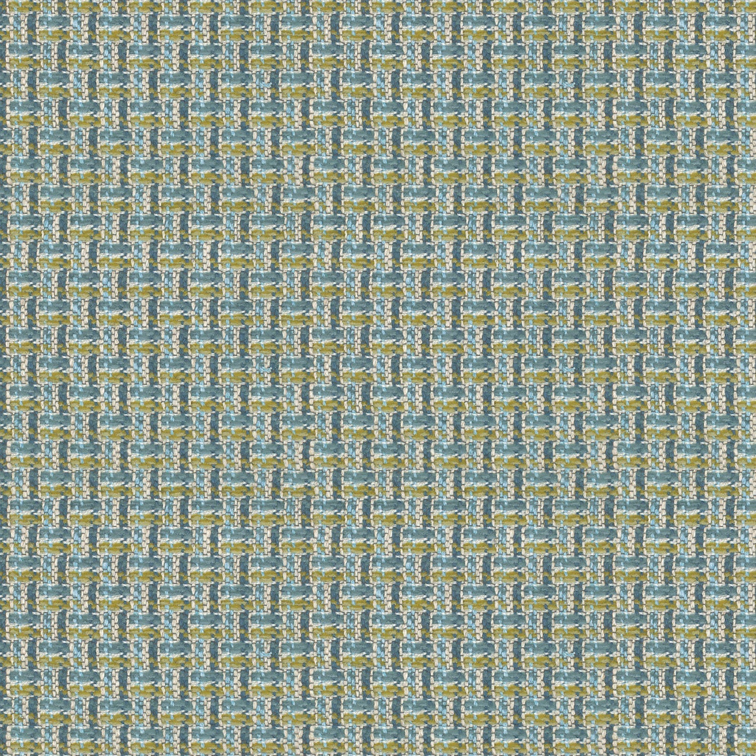 Printed linen fabric with textural weave pattern in blue and yellow colours for upholstery.