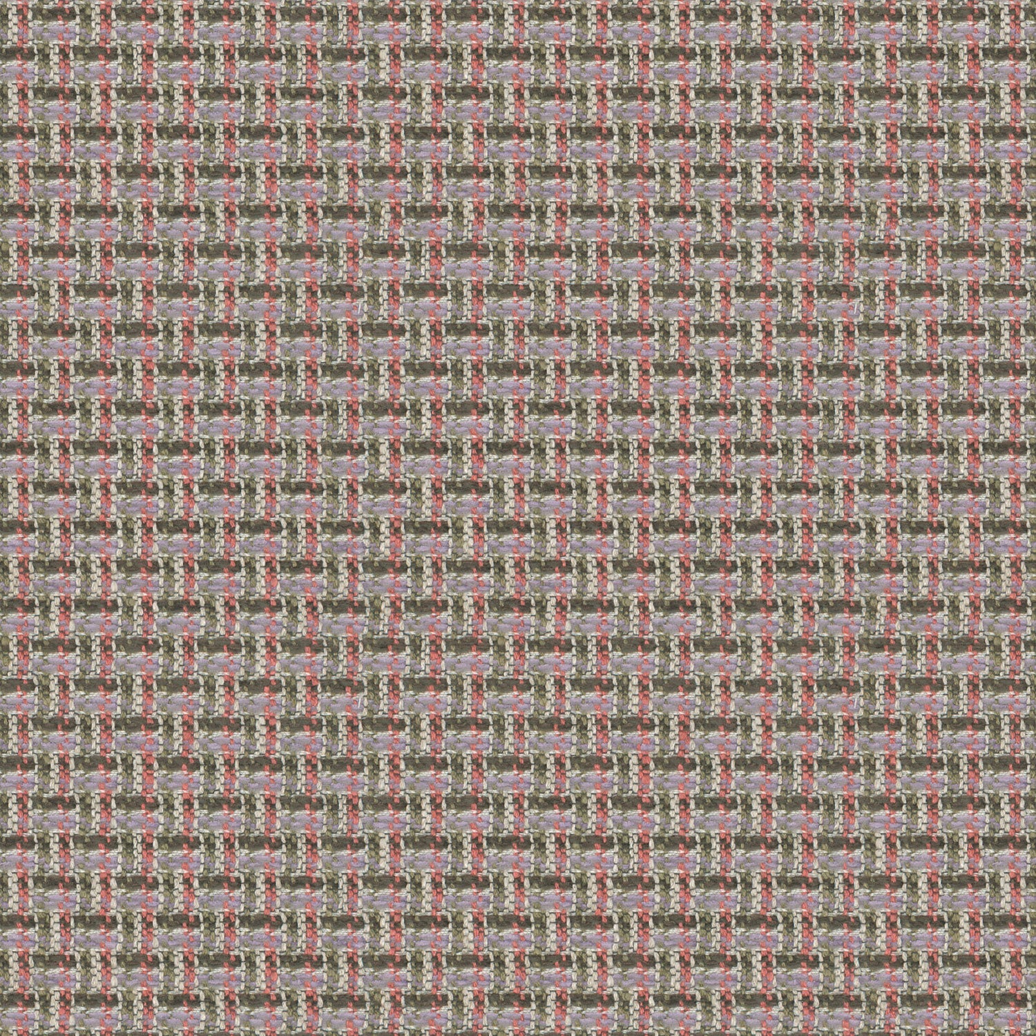 Printed linen fabric with textural weave pattern in pink and green colours for upholstery.