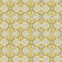 Printed velvet fabric with an oriental geometric design in yellow colours, for upholstery and curtain use