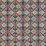 Printed velvet fabric with an oriental geometric design in multicolours, for upholstery and curtain use