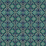 Printed velvet fabric with an oriental geometric design in blue and green colours, for upholstery and curtain use
