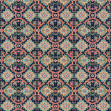 Printed velvet fabric with an oriental geometric design in  multicolours, for upholstery and curtain use