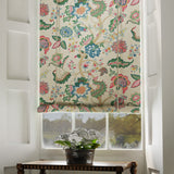 Blind in a printed linen fabric with tree of life design in multicolours.