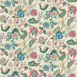 Printed linen fabric with tree of life pattern in multicolours for linen curtains, blinds and upholstery.
