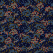 Printed velvet fabric with enchanting landscape of abstract clouds design in multicolours, for upholstery and curtain use.