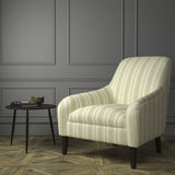 Chair upholstered in a luxury Scottish cute wool striped upholstery fabric