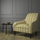 Chair upholstered in a luxury Scottish cream and beige wool striped upholstery fabric