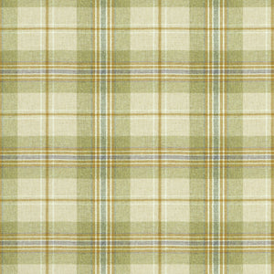 Fabric swatch of a cream and green  Scottish wool plaid check fabric for curtains and upholstery