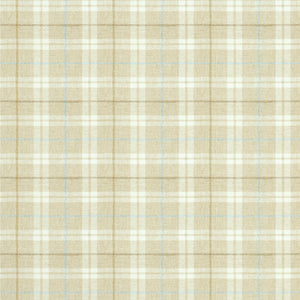 Fabric swatch of a cream Scottish wool plaid check fabric for curtains and upholstery