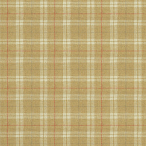 Fabric swatch of a beige Scottish wool plaid check fabric for curtains and upholstery