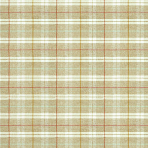 Fabric swatch of a beige Scottish wool plaid check fabric for curtains and upholstery