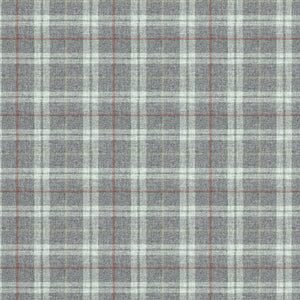 Fabric swatch of a grey Scottish wool plaid check fabric for curtains and upholstery