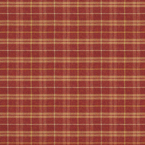 Fabric swatch of a red Scottish wool plaid check fabric for curtains and upholstery