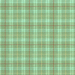 Fabric swatch of a green Scottish wool plaid check fabric for curtains and upholstery