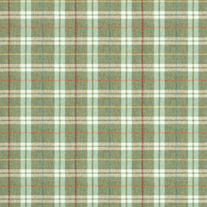 Fabric swatch of a green Scottish wool plaid check fabric for curtains and upholstery