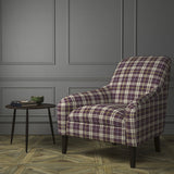 Chair upholstered in a purple Scottish wool plaid check fabric