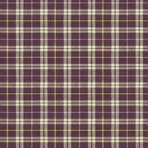 Fabric swatch of a purple Scottish wool plaid check fabric for curtains and upholstery