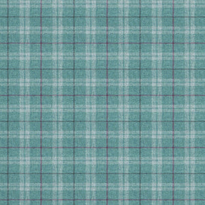 Fabric swatch of a blue Scottish wool plaid check fabric for curtains and upholstery