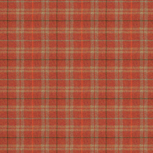 Fabric swatch of a red Scottish wool plaid check fabric for curtains and upholstery