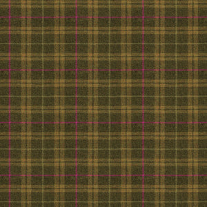 Fabric swatch of a brown Scottish wool plaid check fabric for curtains and upholstery