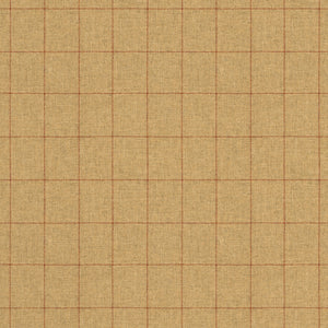 Fabric swatch of a beige Scottish wool windowpane check fabric for curtains and upholstery