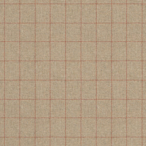 Fabric swatch of a taupe Scottish wool windowpane check fabric for curtains and upholstery