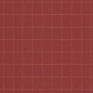 Fabric swatch of a red Scottish wool windowpane check fabric for curtains and upholstery