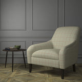 Chair upholstered in a light grey Scottish wool windowpane check fabric