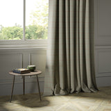 Curtains in a light grey Scottish wool windowpane check fabric