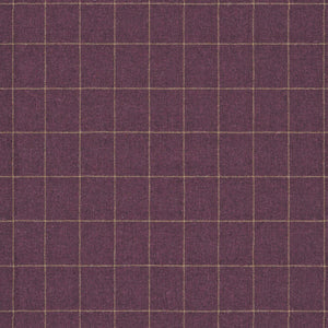 Fabric swatch of a purple Scottish wool windowpane check fabric for curtains and upholstery