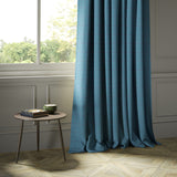 Curtains in a blue Scottish wool windowpane check fabric