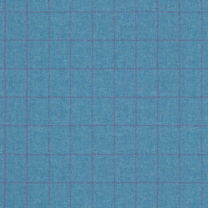 Fabric swatch of a blue Scottish wool windowpane check fabric for curtains and upholstery