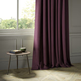 Curtains in a purple Scottish wool windowpane check fabric
