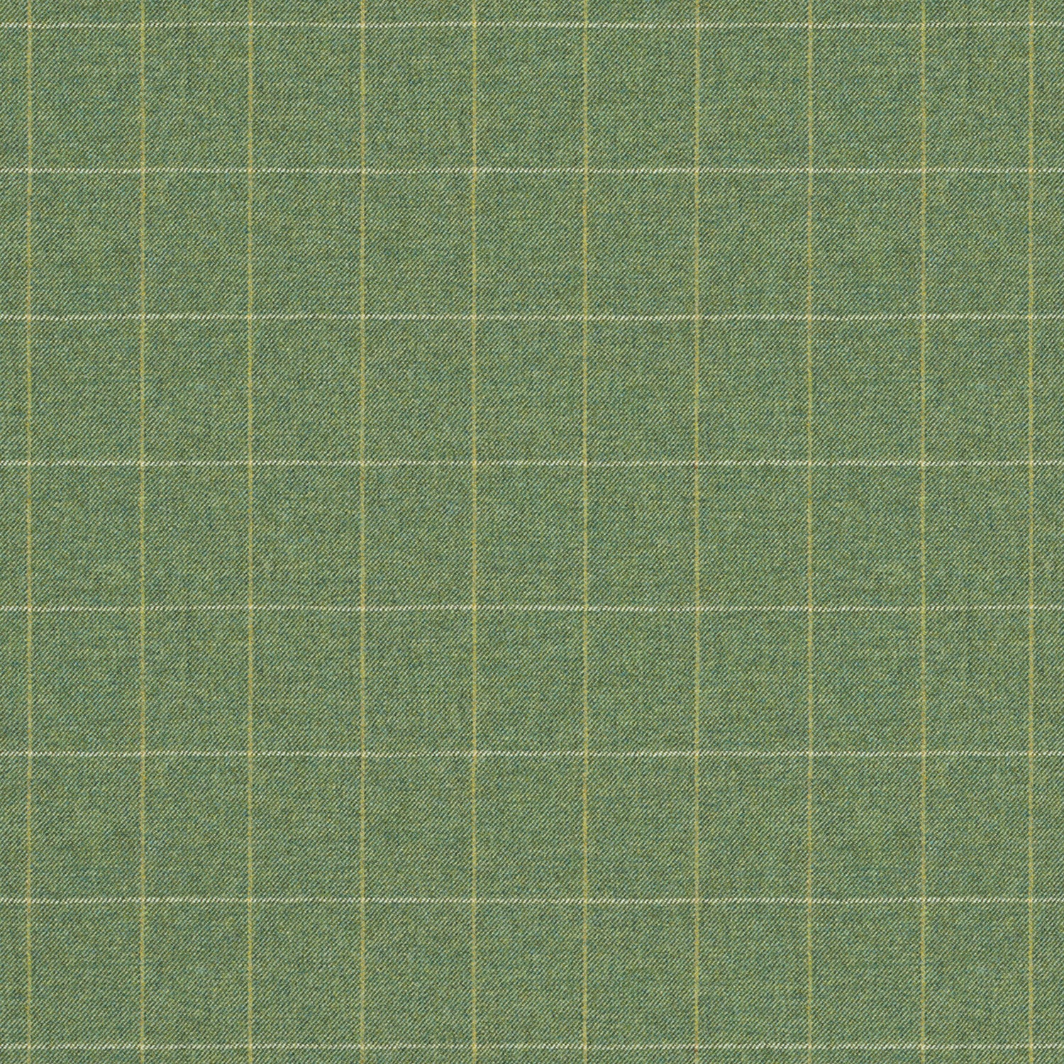 Fabric swatch of a green Scottish wool windowpane check fabric for curtains and upholstery