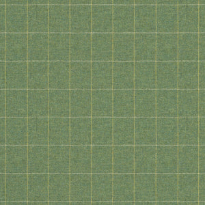 Fabric swatch of a green Scottish wool windowpane check fabric for curtains and upholstery