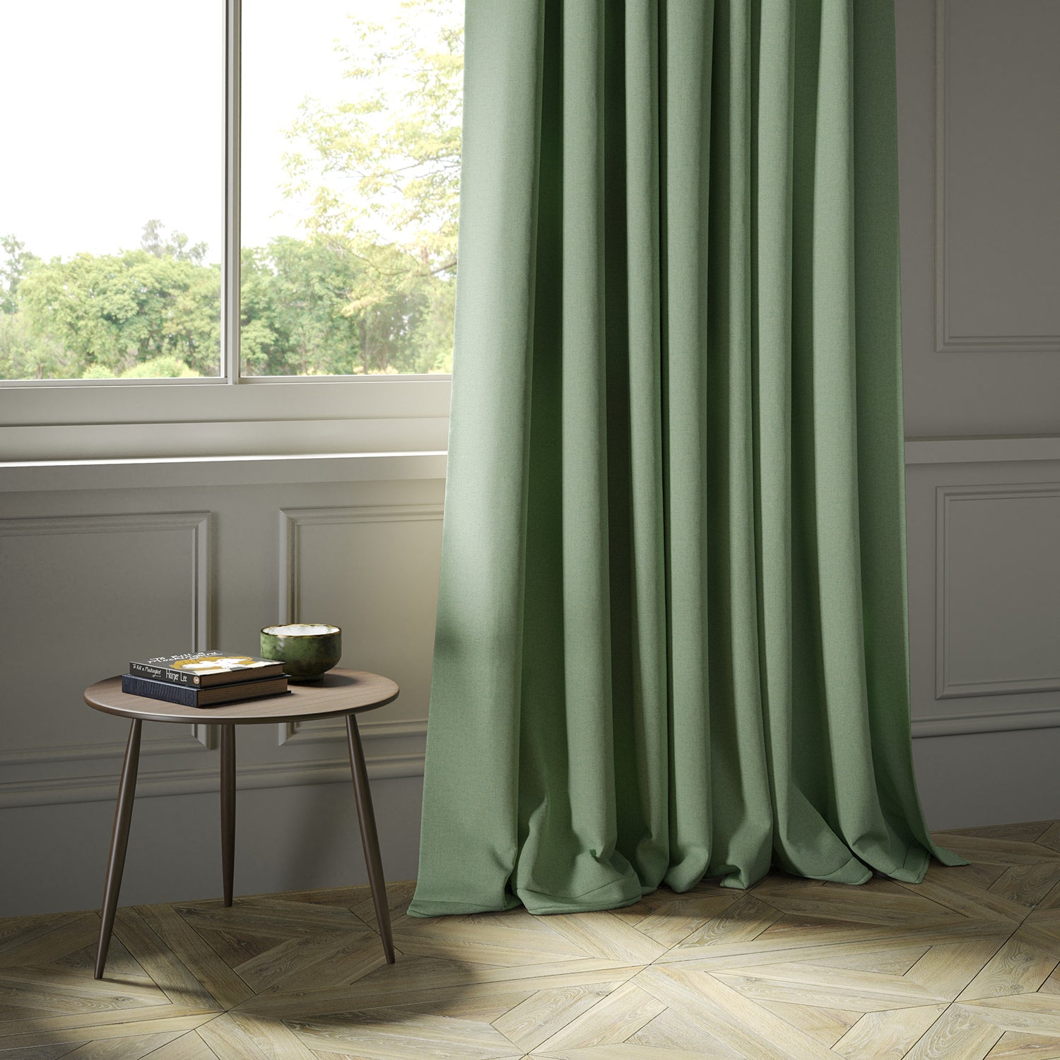 Curtains in a luxury Scottish plain mint green wool fabric