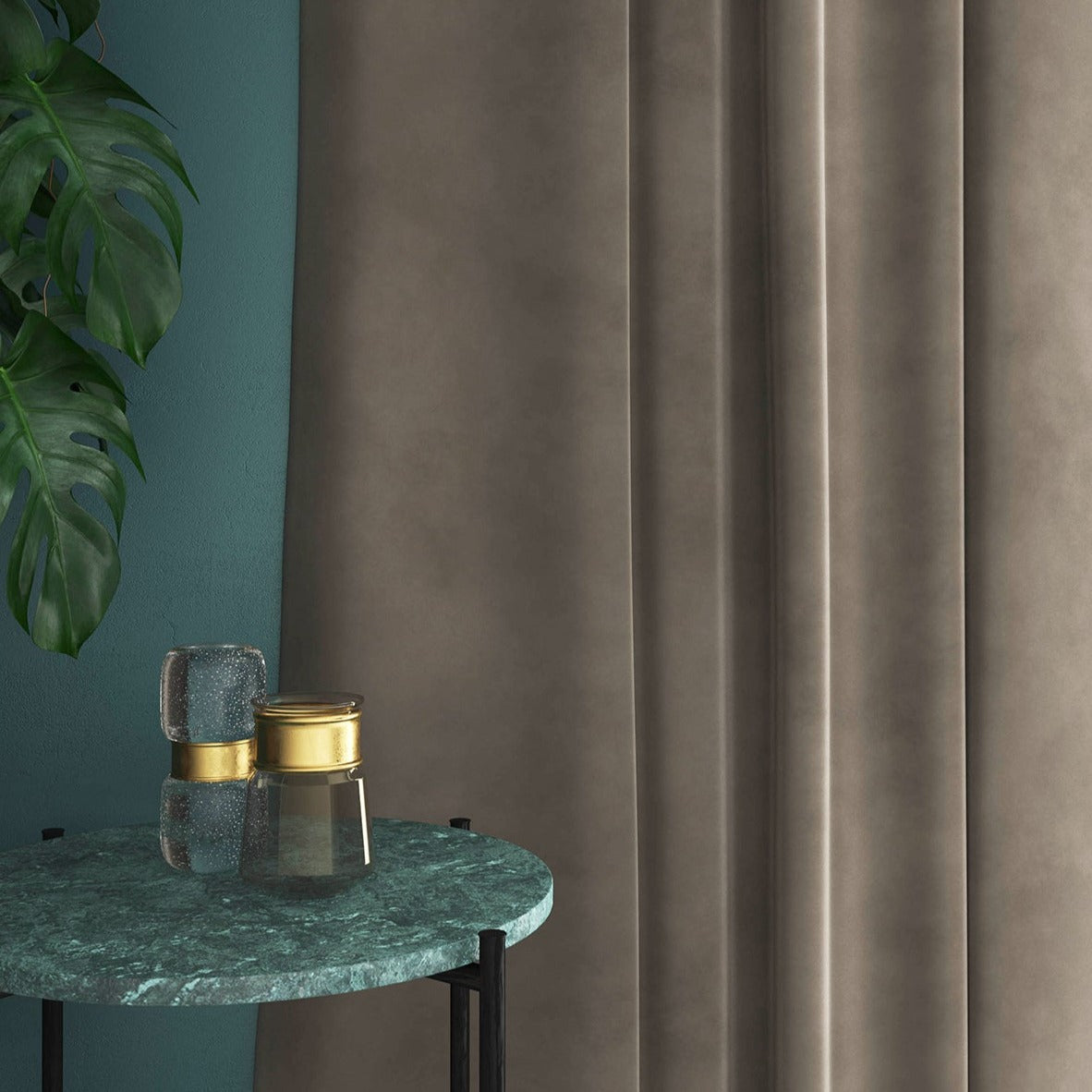 Velvet curtain in grey