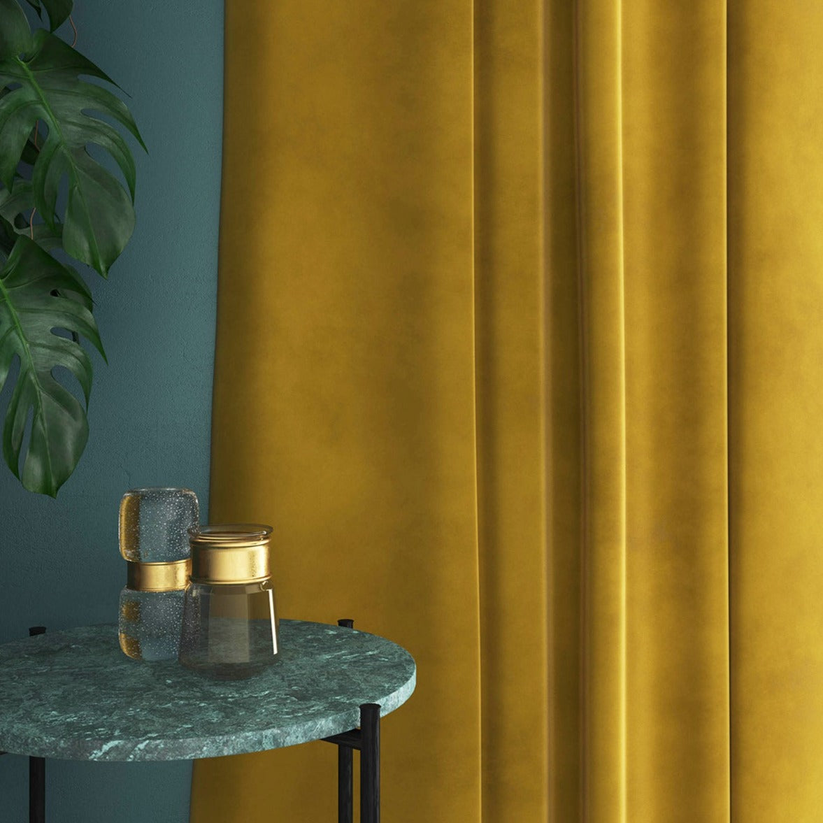Velvet curtain in yellow