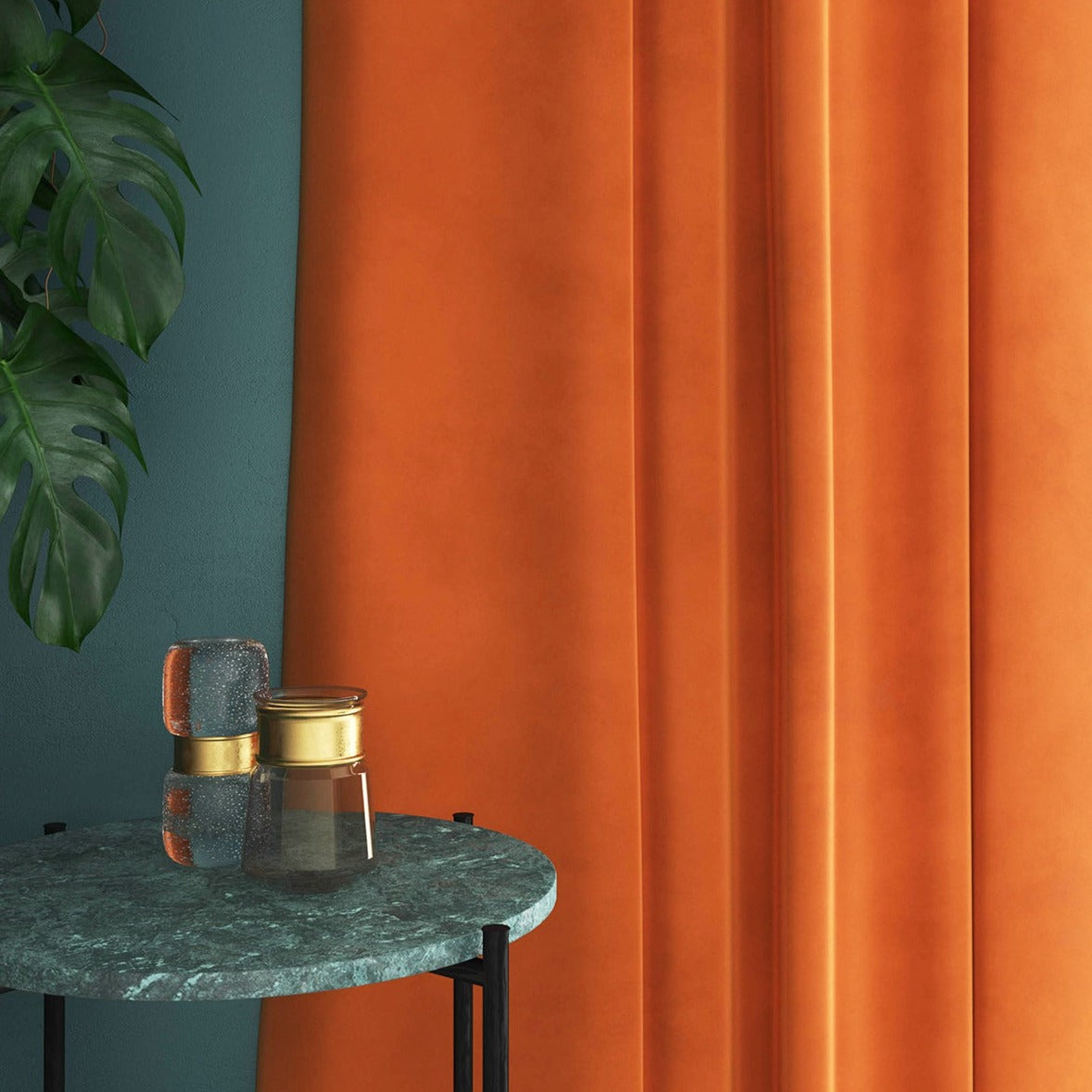 Velvet curtain in orange