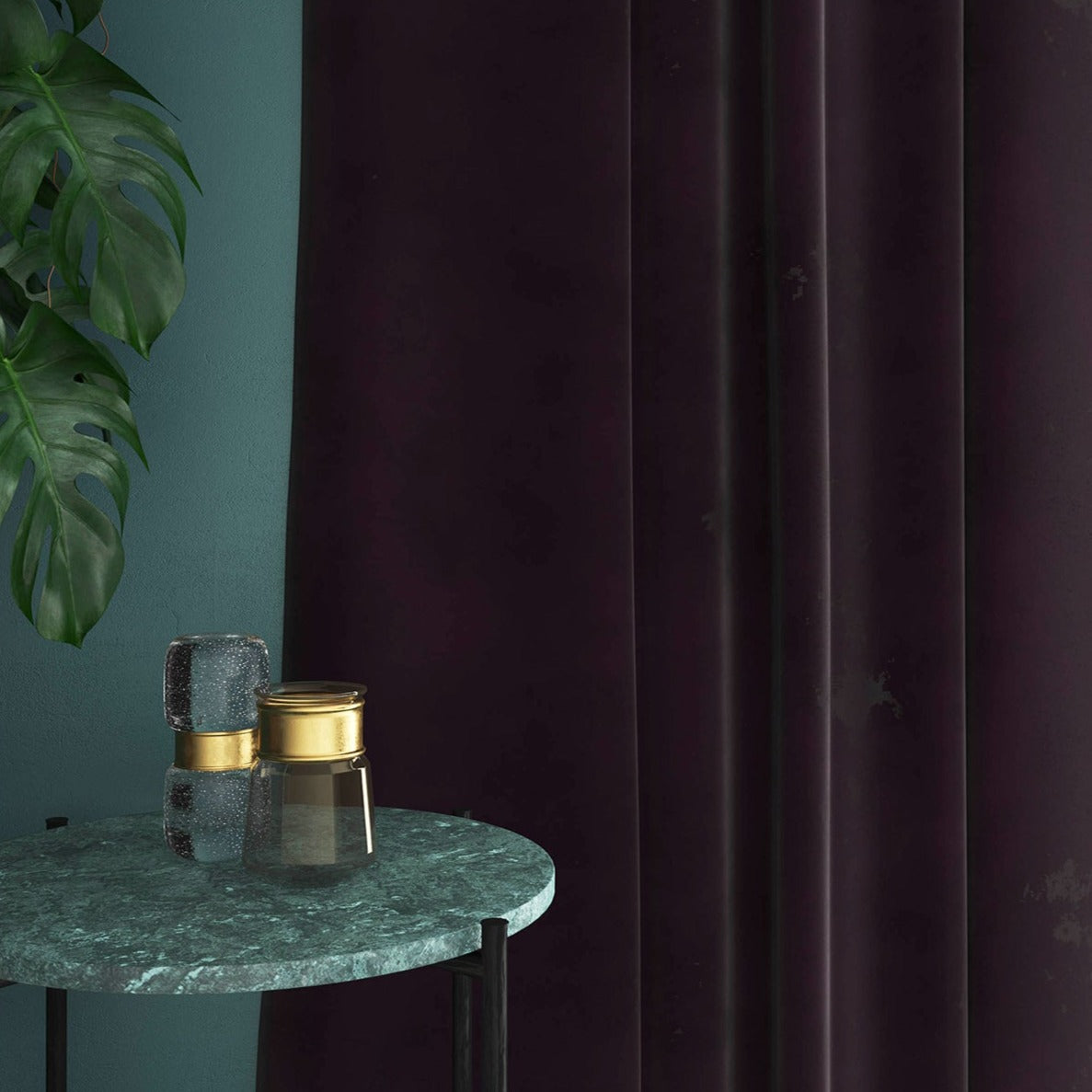 Velvet curtain in purple